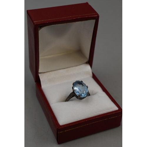 76 - Vintage Silver Ring with Large Powder Blue Stone (Size M) Complete with Presentation Box