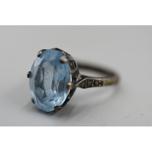 76 - Vintage Silver Ring with Large Powder Blue Stone (Size M) Complete with Presentation Box