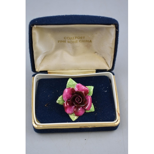 82 - A Coalport Ceramic Rose Brooch, In Presentation Case