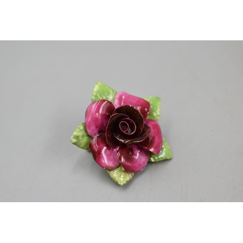 82 - A Coalport Ceramic Rose Brooch, In Presentation Case