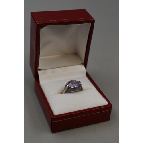 84 - Vintage Silver 925 Amethyst Stoned Ring (Size P)