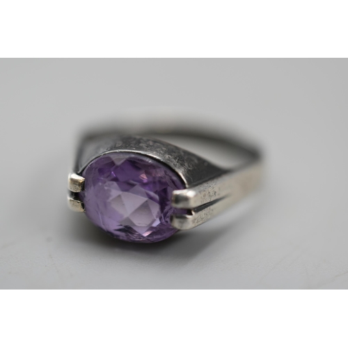 84 - Vintage Silver 925 Amethyst Stoned Ring (Size P)