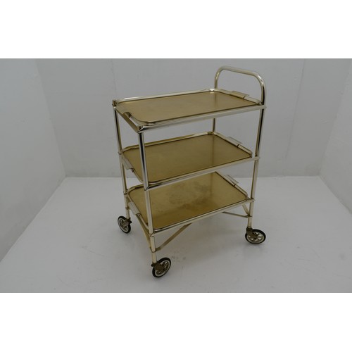 699 - Vintage 1970's Three Tier Serving Trolley with removable Aluminium Trays on Castors