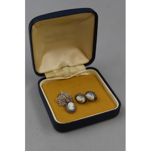 75 - Vintage Wedgwood Cameo Necklace and Earring Set on Presentation Box