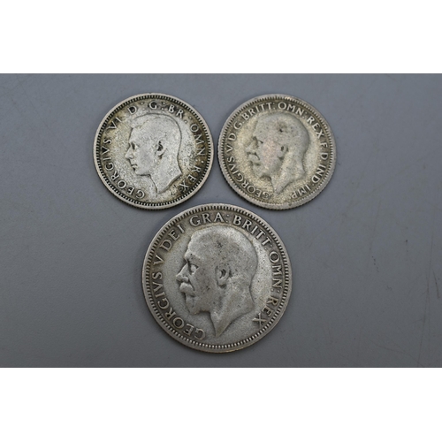 135 - A 1934 Silver Shilling, And Two Silver Sixpences (1928 and 1937).