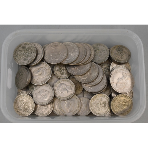 143 - Large quantity of pre decimal silver coinage to include sixpence, shilling, 2 shilling and half crow... 