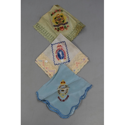 156 - Selection of 6 WWI Era Military Embroidered Handkerchiefs including Royal Air Force, Royal Artillery... 