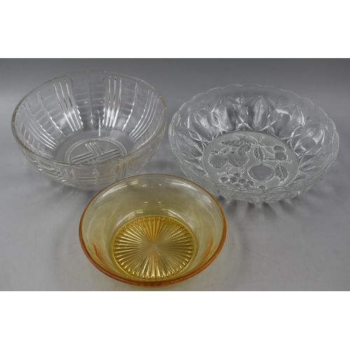 358 - A Selection Of Three Glass Bowls, To include Fruit Bowl and More.