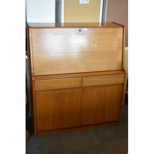 514 - Mid Century Writing Bureau with two drawers and Cupboard Storage complete with Key (36