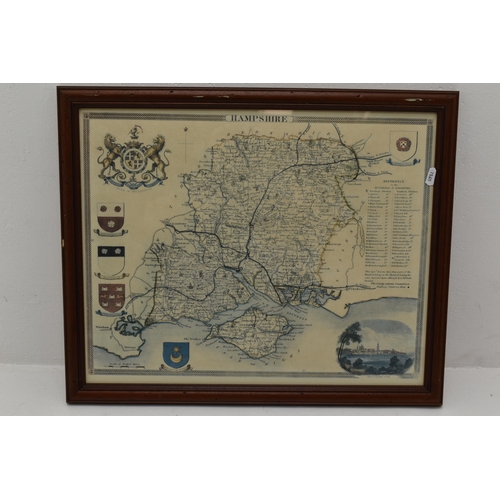 632 - Four Framed and Glazed Pictures and Prints. Includes Hampshire Map, Frank Sinatra, George Armfield a... 