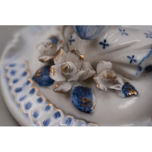 193 - Blue & White Ceramic Lidded Girl themed Trinket Dish. AF.