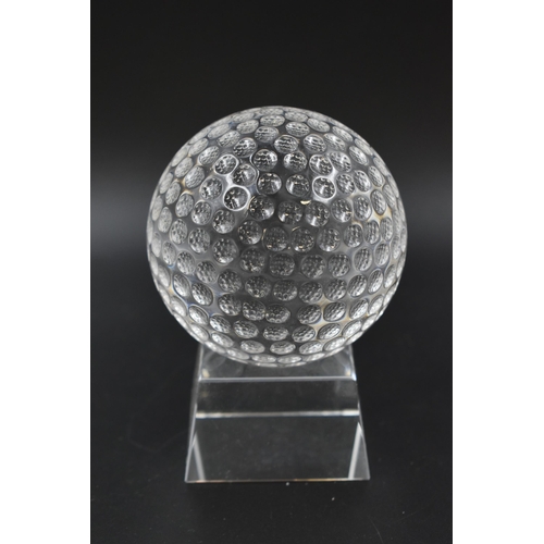 198 - Brand New Crystal Golf Ball Trophy sitting on a Crystal Plinth in Black Silk Lined Gift Box