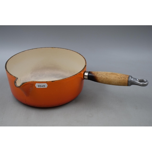 339 - Le Creuset 20cm Orange Cast Iron Sauce / Milk Pan