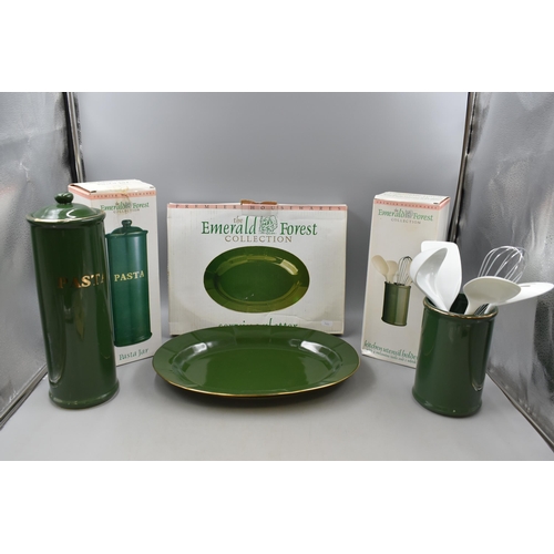 666 - Emerald Forrest Collection Serving Platter, Utensil Set and Pasta Jar