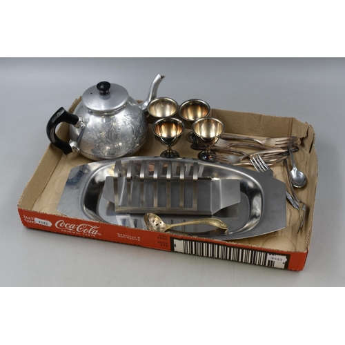 677 - Selection of Plated Ware including Toast Rack, Tray, Apostle Spoons, Teapot and More