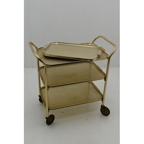 Vintage Carefree Aluminium Three Tier Serving Trolly On Castors 