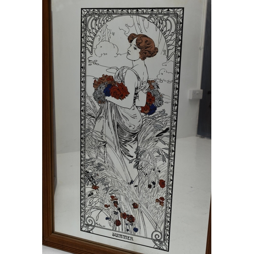 316 - Two large Framed Mirrors depicting Ladies of Spring and Summer approx. 62cm x 87cm