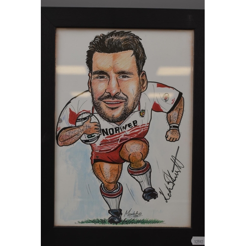 448 - Three Signed Meadows Wigan Rugby League Caricatures in Framed and Glazed Mounts (13