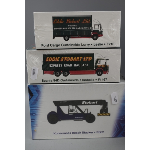 512 - Six Sealed Eddie Stobart Die-Cast Scale Models including Scania, Ford, Konecranes and Volvo with a S... 