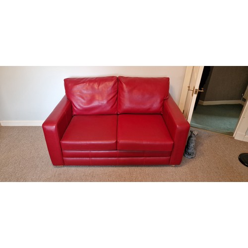 565 - Two Seater Red Leatherette Style Matters Sofa Bed (59