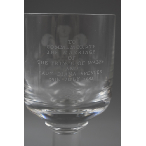 659 - A Selection of Glassware To Include Dartington Royal Wedding Chalice, Vase and More.