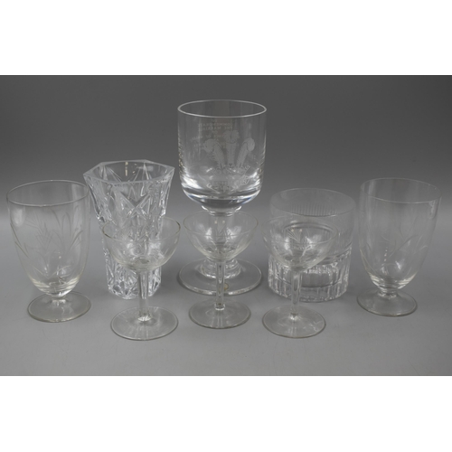 659 - A Selection of Glassware To Include Dartington Royal Wedding Chalice, Vase and More.