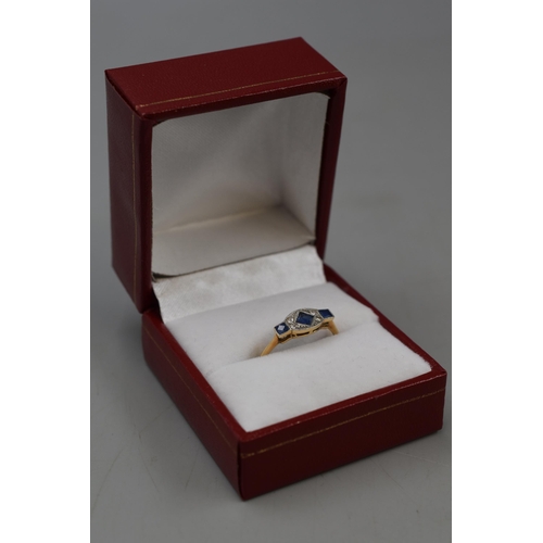 2 - Hallmarked 18ct Gold Diamond and Sapphire Stoned Art Deco Ring (Size R) Complete with Presentation B... 