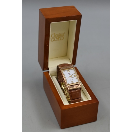 4 - A Gentleman's Clogau 9ct yellow and rose gold Hallmarked wristwatch, the rectangular dial with nine ... 