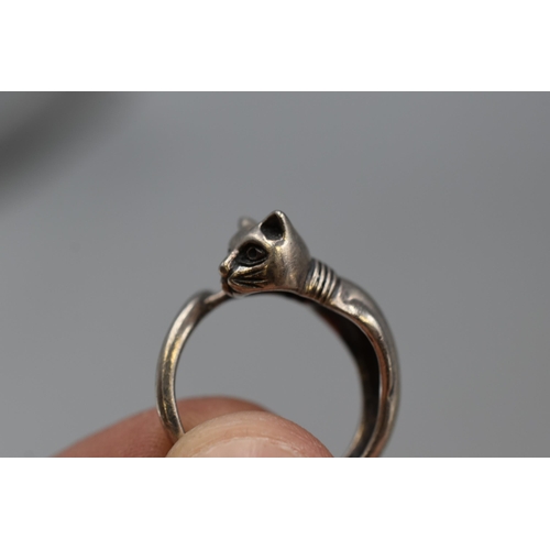 28 - Silver 925 Cat Themed Ring (Size N) Complete with Presentation Box