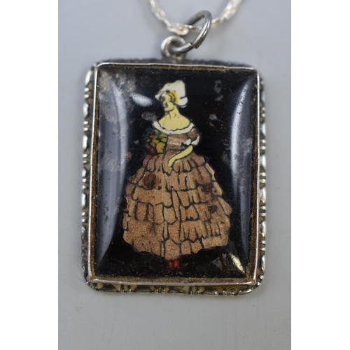 40 - Antique Silver Enamelled Pendant with Silver 925 Chain Complete with Presentation Box