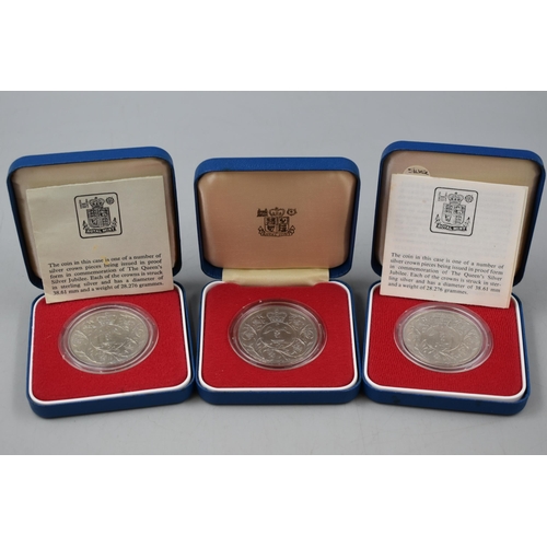 101 - Selection of Six Commemorative Silver Jubilee Coins. Complete in Presentation Boxes.