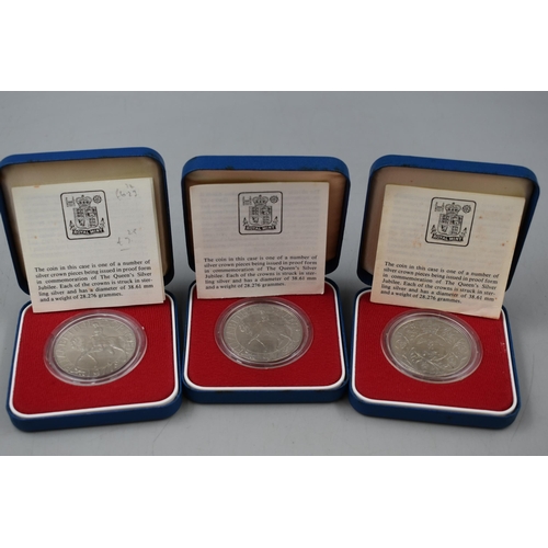 101 - Selection of Six Commemorative Silver Jubilee Coins. Complete in Presentation Boxes.