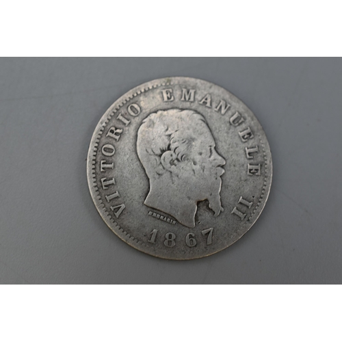 119 - Vittorio Emanuelle II 1867 Silver Lira