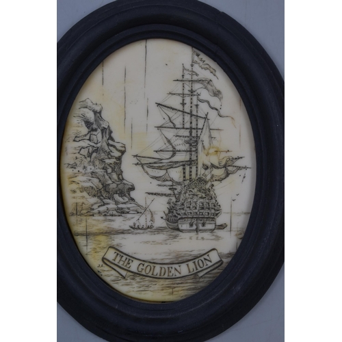 170 - Collection of four Scrimshaw style nautical themed in oval frame 15cm x 12cm