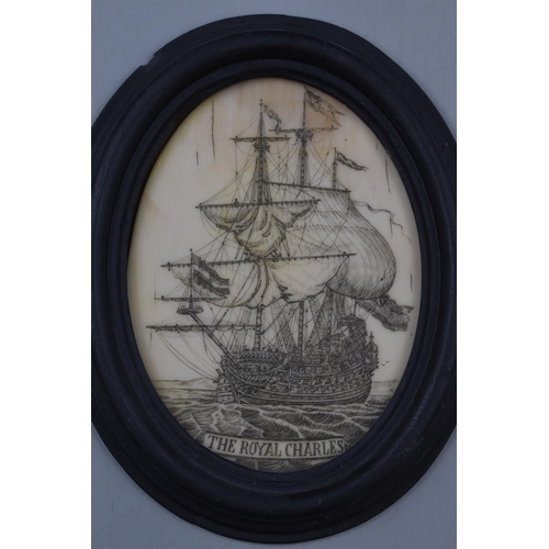 170 - Collection of four Scrimshaw style nautical themed in oval frame 15cm x 12cm