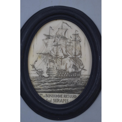 170 - Collection of four Scrimshaw style nautical themed in oval frame 15cm x 12cm