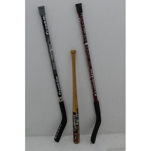 411 - A Pair of Franklin Street Hockey Sticks, With a Baseball Bat (32