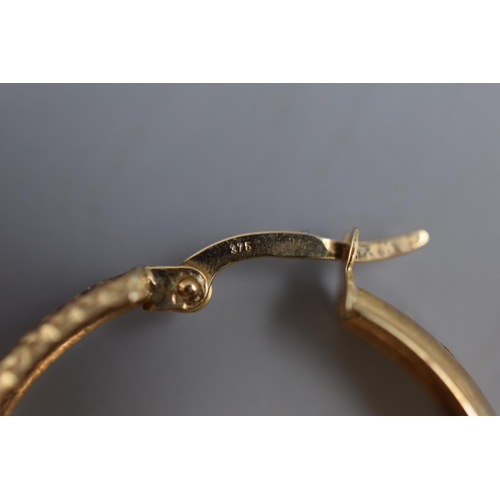 7 - Gold 375 Engraved Hoop Earrings