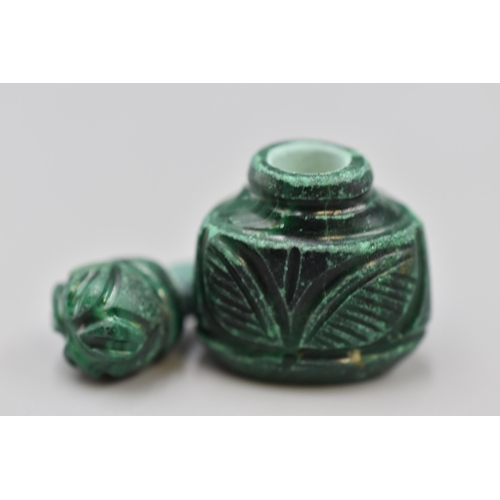 24 - Malachite Opaque Green Carved Bottle with Anchor Certificate