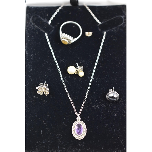 38 - A Mixed Selection Of Silver Items. Includes Ring, Earrings and Pendant on Chain.