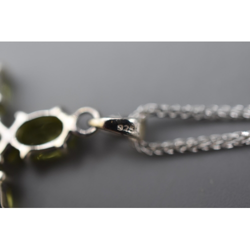 52 - Silver 925 Lime Green Stoned Cross Pendant Necklace