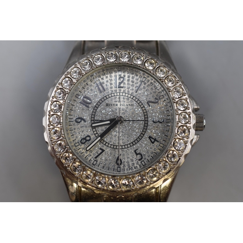 60 - River Island Quartz Watch with Jewelled Bezel (Working)