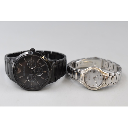 61 - Pair of Watches to include Ladies Citizen Eco-Drive and Gents Armani. Both Ticking