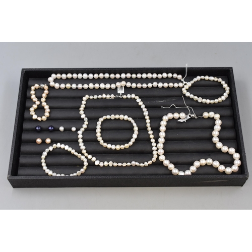 67 - Collection of Faux Pearl Jewellery to Earrings, Necklaces and Bracelets to include Silver