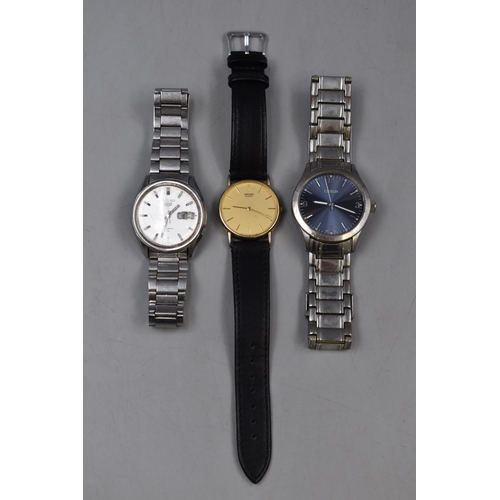 71 - Three Gents Watches to include Two Seiko and one Citron. the Citron and Seiko 5 appear to be working