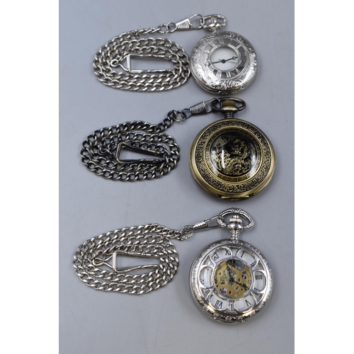 78 - Three Full Hunter Pocket Watches on Chains