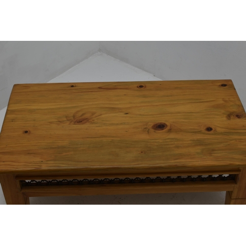 531 - Nice Chunky Solid Pine Coffee Table Decorated with Iron around the edges 43