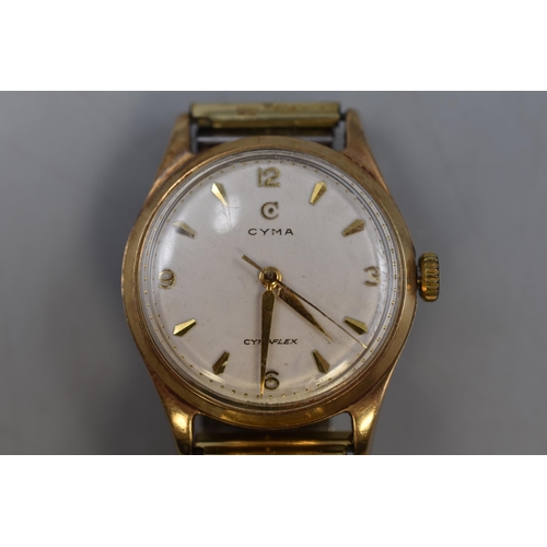 1 - CYMA Hallmarked 375 (9ct) Gold Cased 1950s Cymaflex Watch with Swiss Automatic Movement and Elastica... 