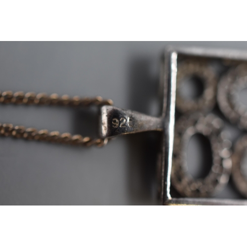 6 - Three Silver Pendants on Silver Chains, Includes Crucifix, Heart and Other.