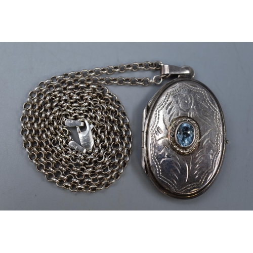 21 - Silver 925 Locket with Blue Stone on a Silver 925 Necklace